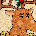 Christmas Holiday Reindeer Candy Cane pillow fabric closeup showing hand-embroidered needlepoint wool texture and color detail
