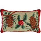 Holly and Pine Cones needlepoint throw pillow with festive holiday seasonal design