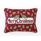 Christmas Holly Wool Needlepoint Throw Pillow, 12x16 inch, front view