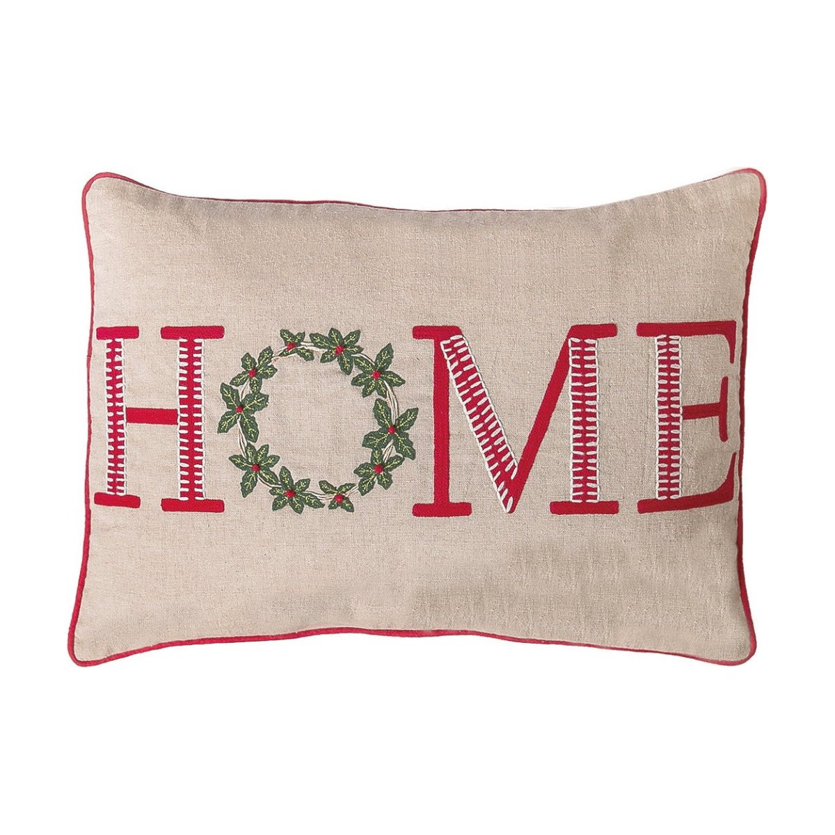 Christmas Home Embroidered Throw Pillow, 14x20 inch, front view