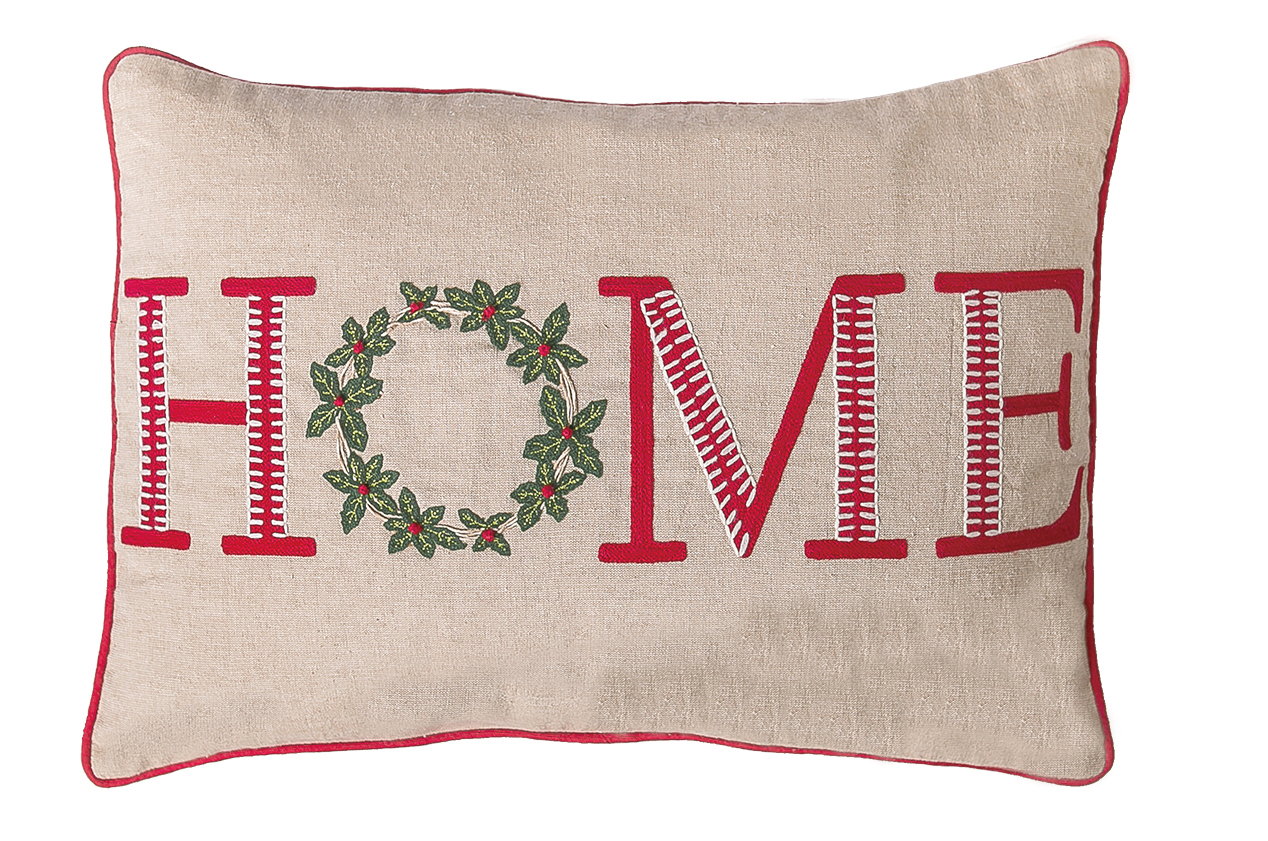 Christmas Home Embroidered Throw Pillow, 14x20 inch, front view