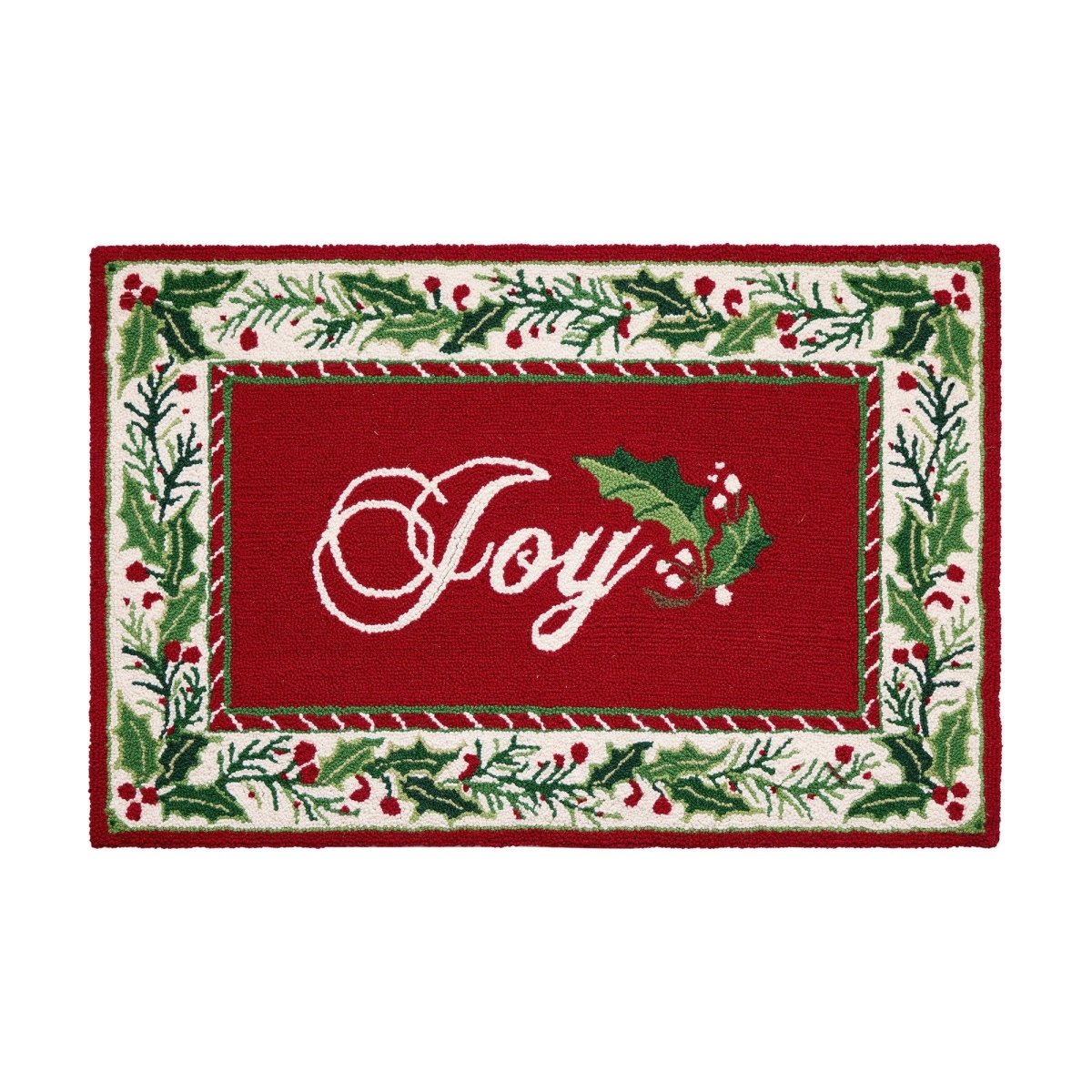 Christmas Joy Hooked Wool Rug, 2x3 feet, front view