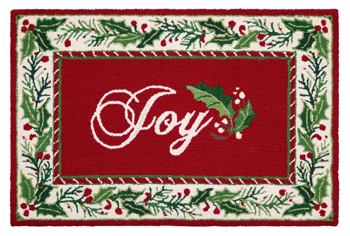 Christmas Joy Hooked Wool Rug, 2x3 feet, front view