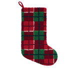 Christmas Plaid Hooked Wool Stocking, 12x20 inch, front view
