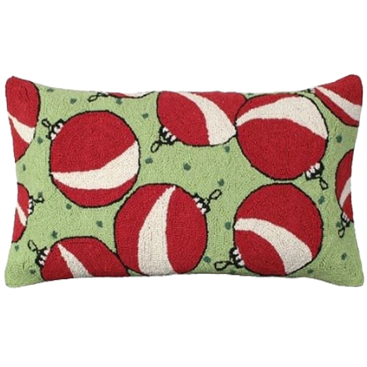 Red And Green hooked wool throw pillow with festive holiday seasonal design
