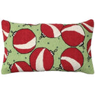Red And Green hooked wool throw pillow with festive holiday seasonal design