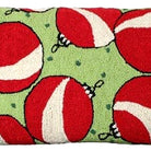 Hand-stitched wool detail of Christmas Red And Green Wool Hooked needlepoint pillow showing intricate weave pattern and texture
