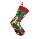 Christmas Rocking Horse Wool Needlepoint Stocking, 11x18 inch, front view