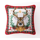 Christmas Stag (Deer) Wool Needlepoint Throw Pillow, 14x14 inch, front view
