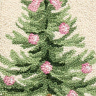 Closeup of Christmas Tree Chinoiserie Hooked Wool Stocking showing stitch texture and craftsmanship detail
