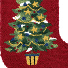 Christmas Tree Hooked Wool Stocking, close-up detail