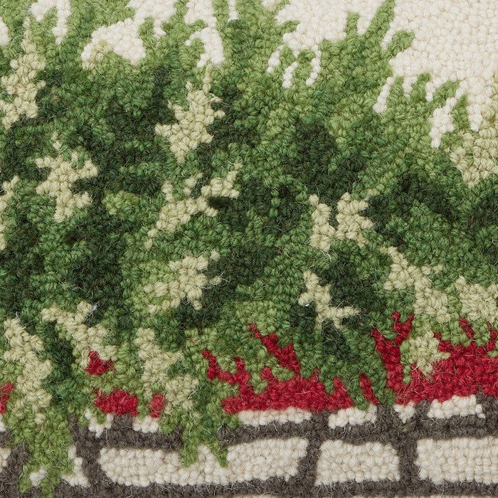 Christmas Tree on Sled Hooked Wool Throw Pillow, close-up detail