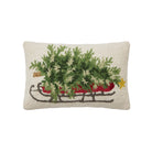 Christmas Tree on Sled Hooked Wool Throw Pillow, 12x18 inch, front view