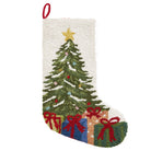 Christmas Tree & Presents Hooked Wool Stocking, 12x20 inch, front view