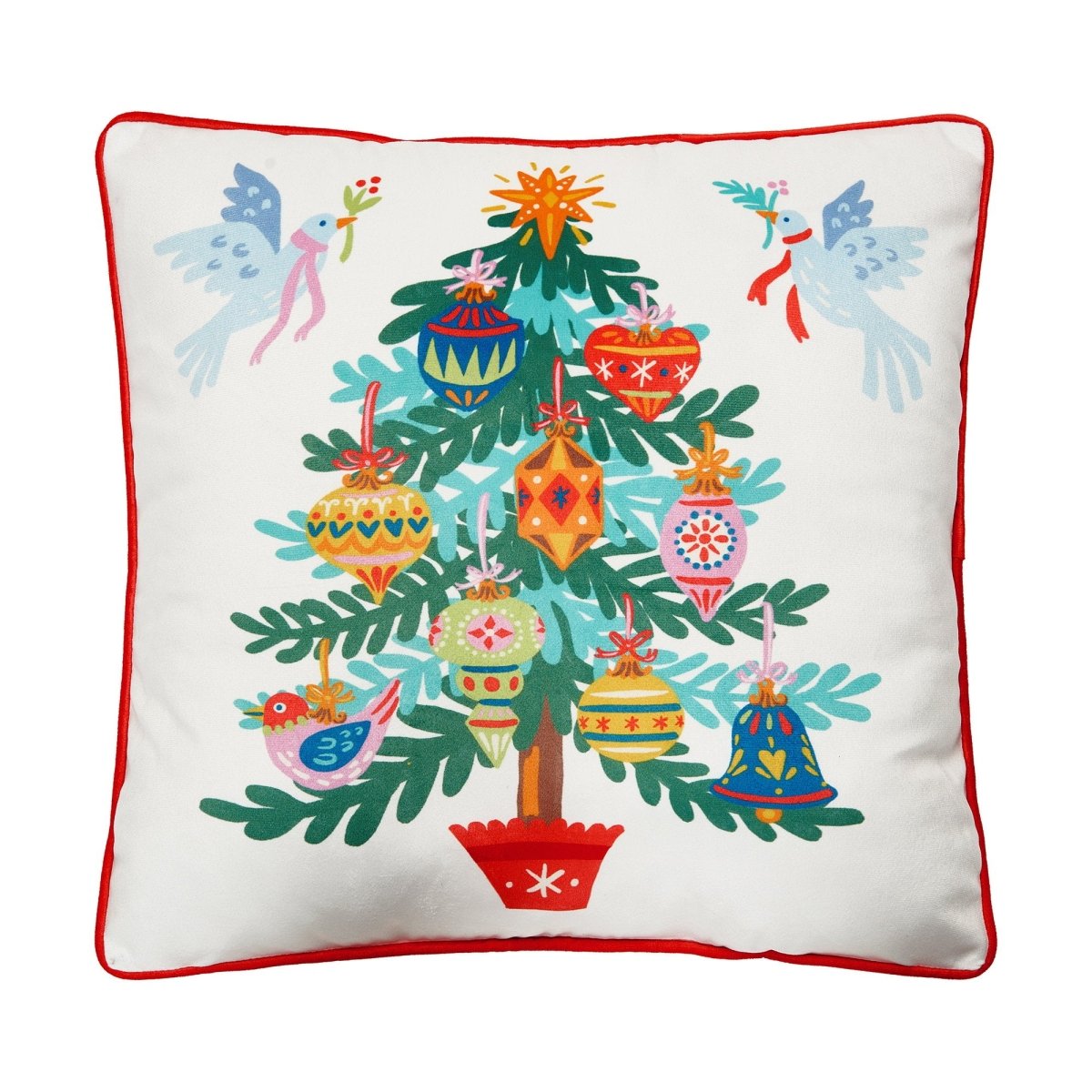 Christmas Tree Printed Throw Pillow, 18x18 inch, front view