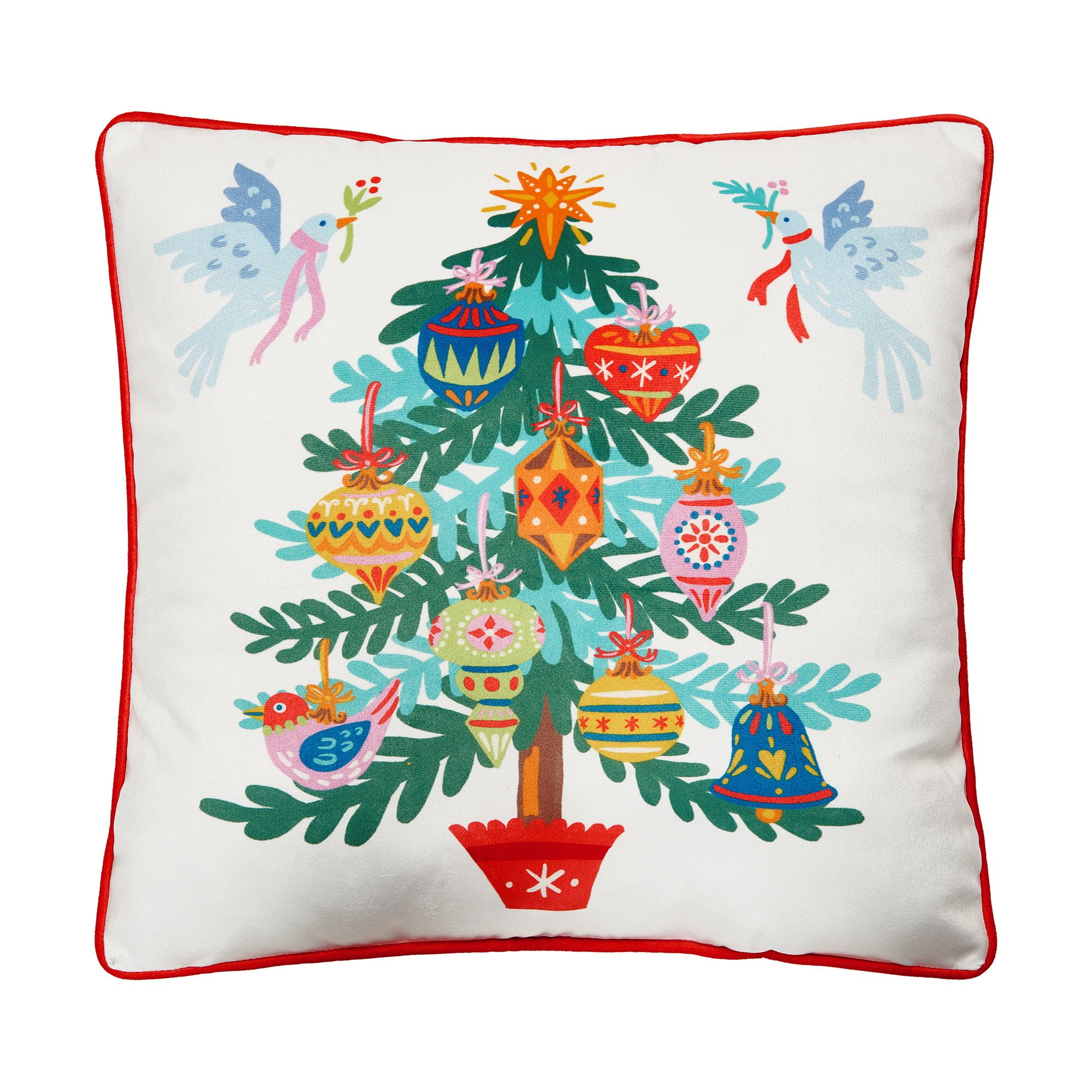Christmas Tree Printed Throw Pillow, 18x18 inch, front view
