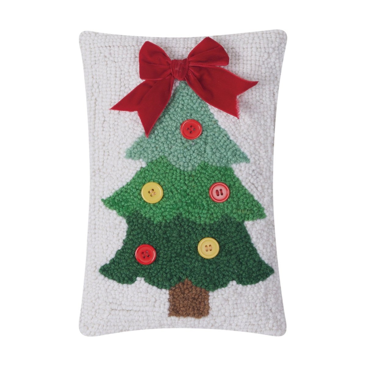 Christmas Tree Ribbon Hooked Wool Throw Pillow, 8x12 inch, front view
