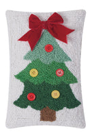 Christmas Tree Ribbon Hooked Wool Throw Pillow, 8x12 inch, front view