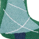 Closeup of Christmas Tree with Pom Pom Tassel Hooked Wool Stocking showing stitch texture and craftsmanship detail