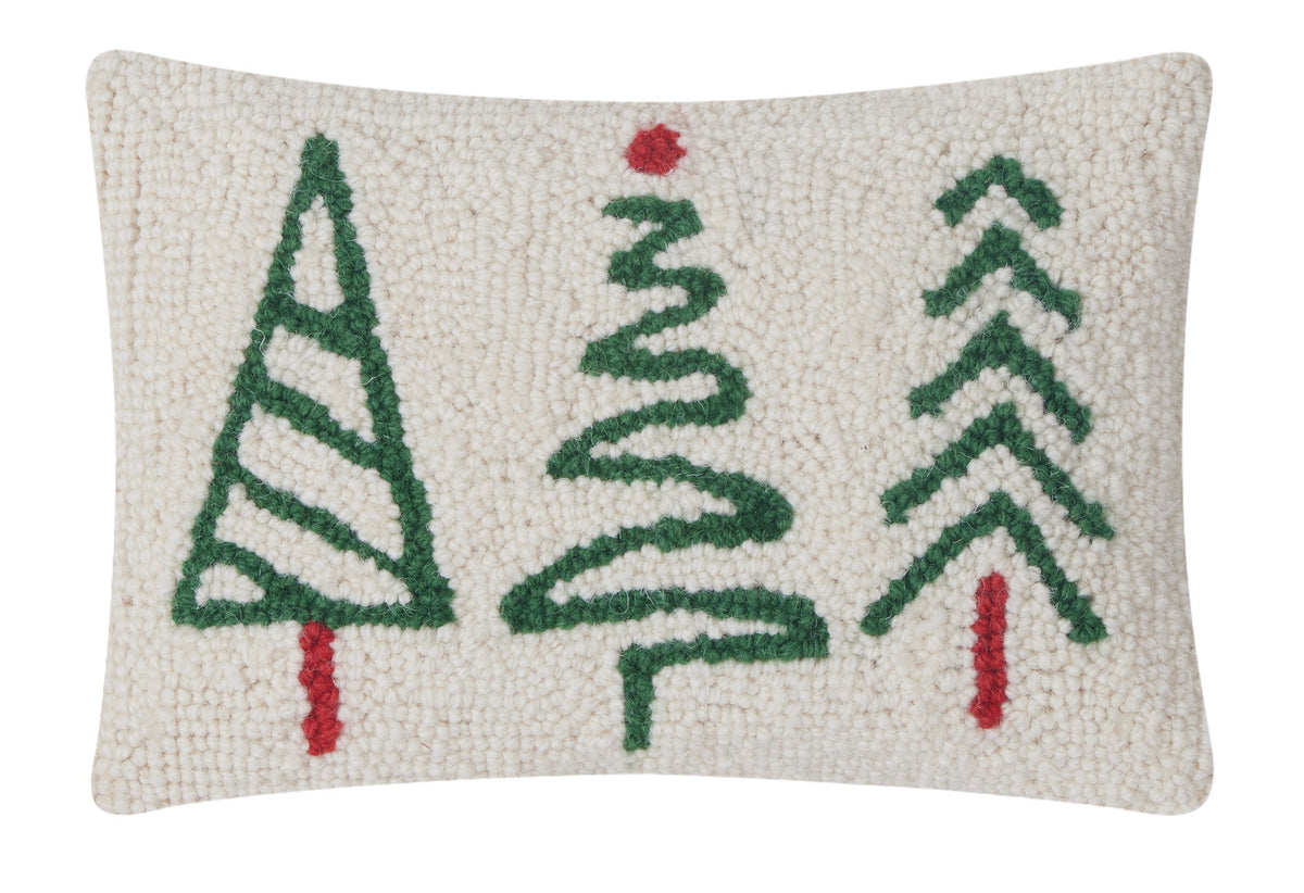 Christmas Trees Trio Hooked Wool Throw Pillow, 8x12 inch, front view
