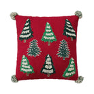 Christmas Trees with Pom Poms Embroidered Throw Pillow, 16x16 inch, front view