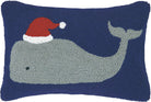 Christmas Whale Hooked Wool Throw Pillow, 12x18 inch, front view