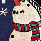 Christmas White Winter Snowman Seasonal Wool Hooked pillow fabric closeup showing hand-embroidered needlepoint wool texture and color detail