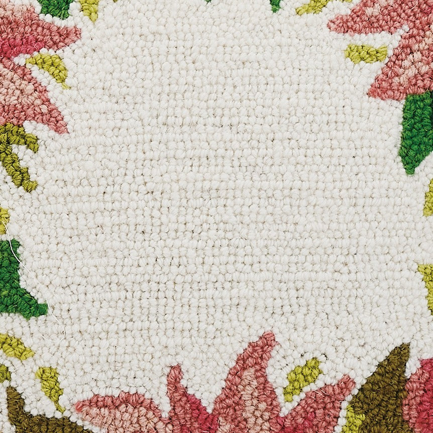 Christmas Wreath Hooked Wool Throw Pillow, close-up detail