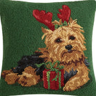 Christmas Yorkshire Terrier Hooked Wool Throw Pillow, close-up detail