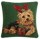 Christmas Yorkshire Terrier Hooked Wool Throw Pillow, 16x16 inch, front view