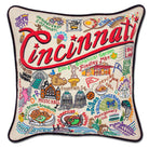 Cincinnati, OH Skyline City hand-embroidered throw pillow with artisan decorative design