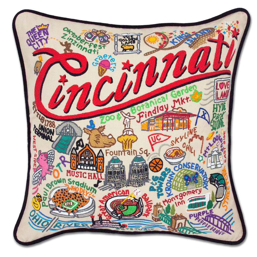 Cincinnati, OH Skyline City embroidered throw pillow with city skyline.