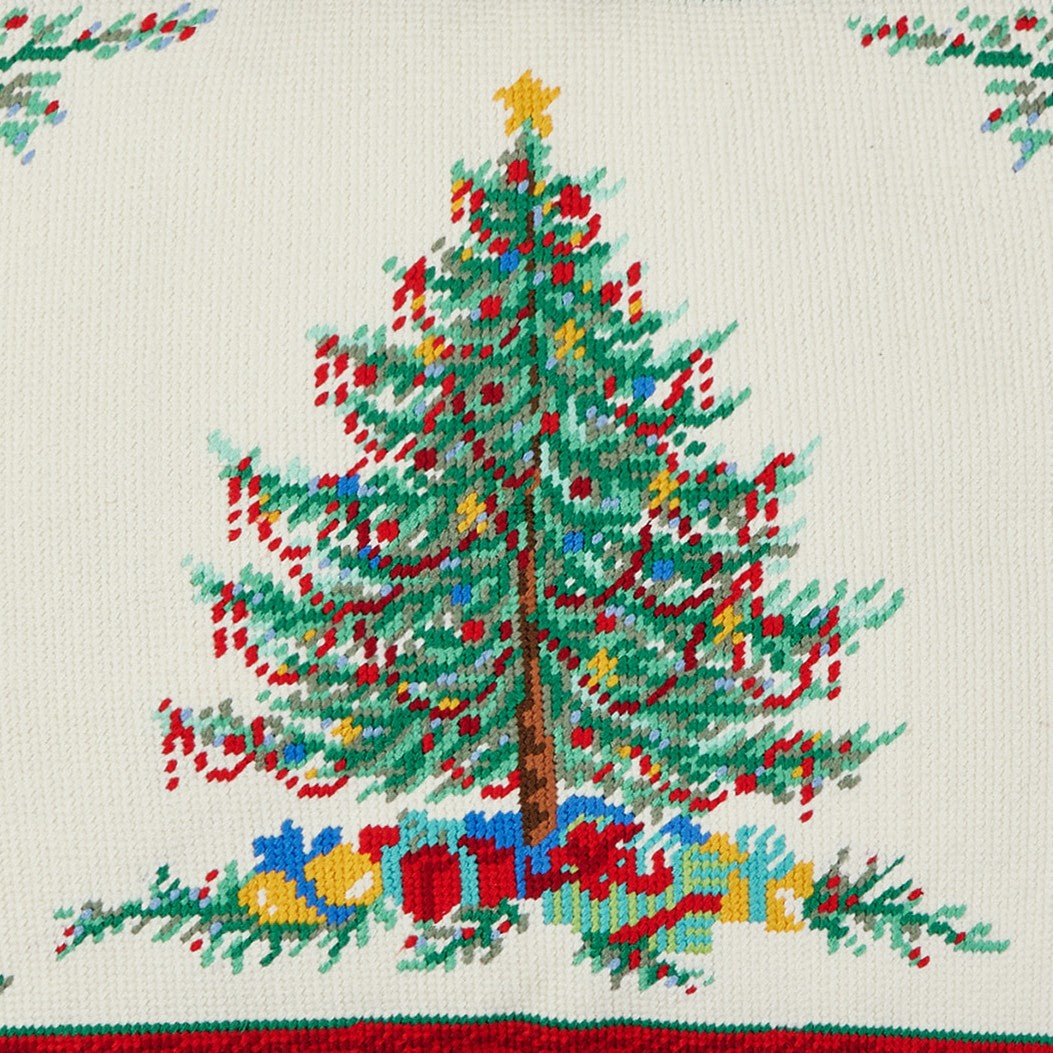 Classic Christmas Embroidered Needlepoint Throw Pillow, close-up detail