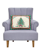 Classic Christmas Embroidered Needlepoint Throw Pillow on an armchair, showing the throw pillow at room scale, 16x20 inch