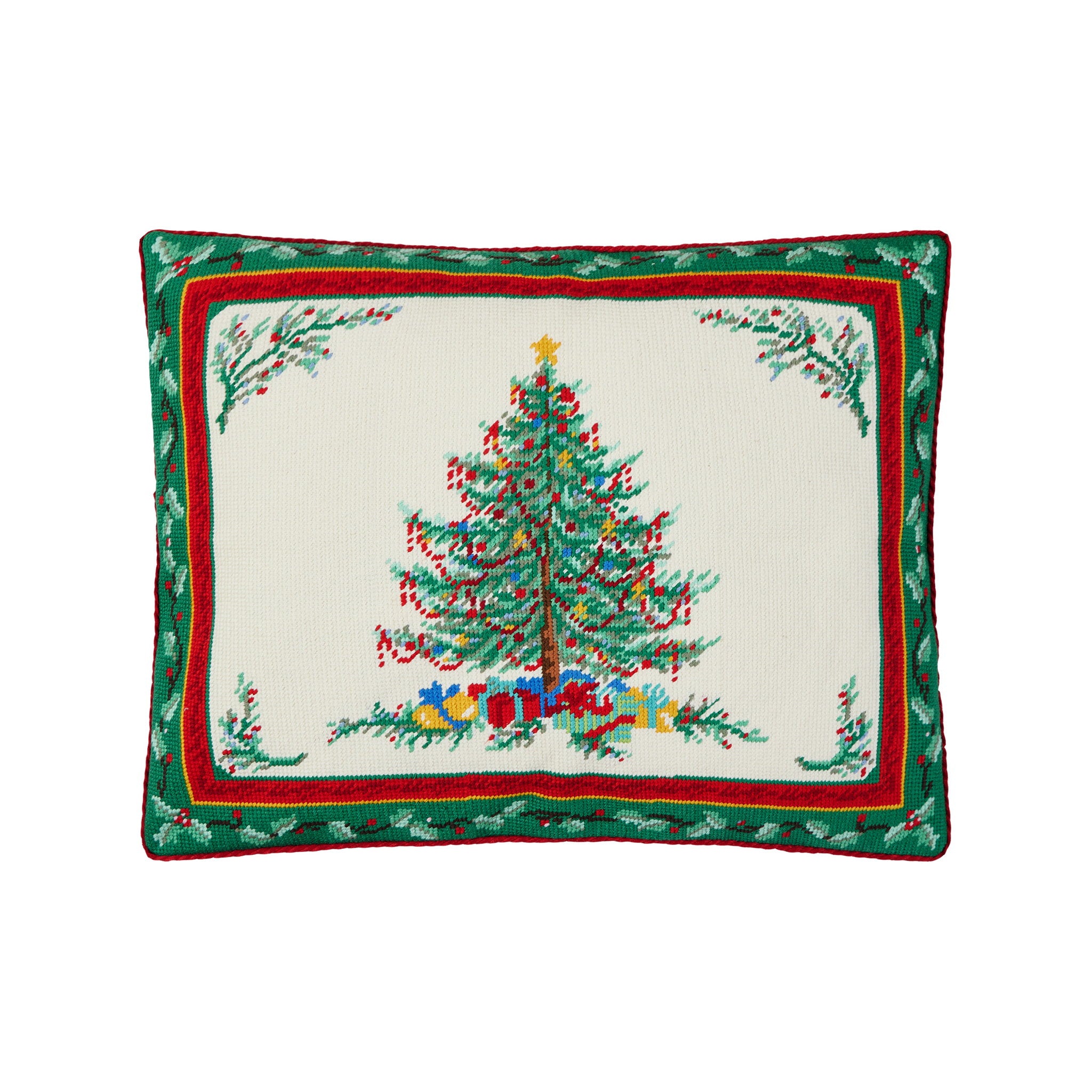 Classic Christmas Embroidered Needlepoint Throw Pillow, 16x20 inch, front view