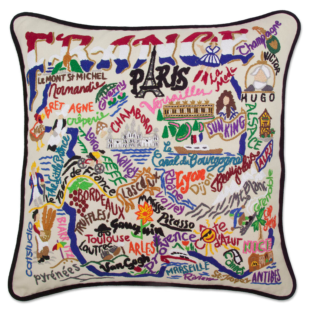 Classic French Elegance embroidered throw pillow with elegant design.