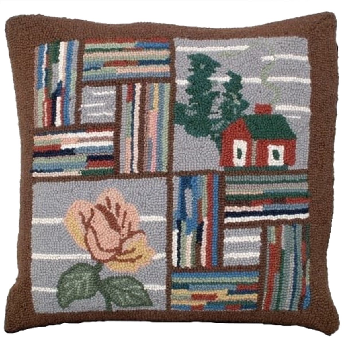 Classic Maritime House Lake hooked wool throw pillow with artisan decorative design