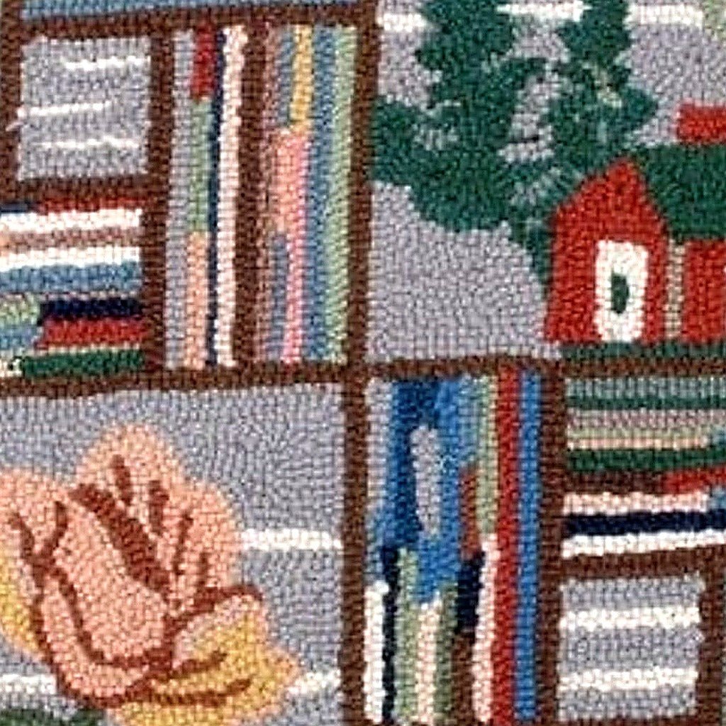 Classic Maritime House Lake Wool Hooked pillow fabric closeup showing hand-embroidered needlepoint wool texture and color detail