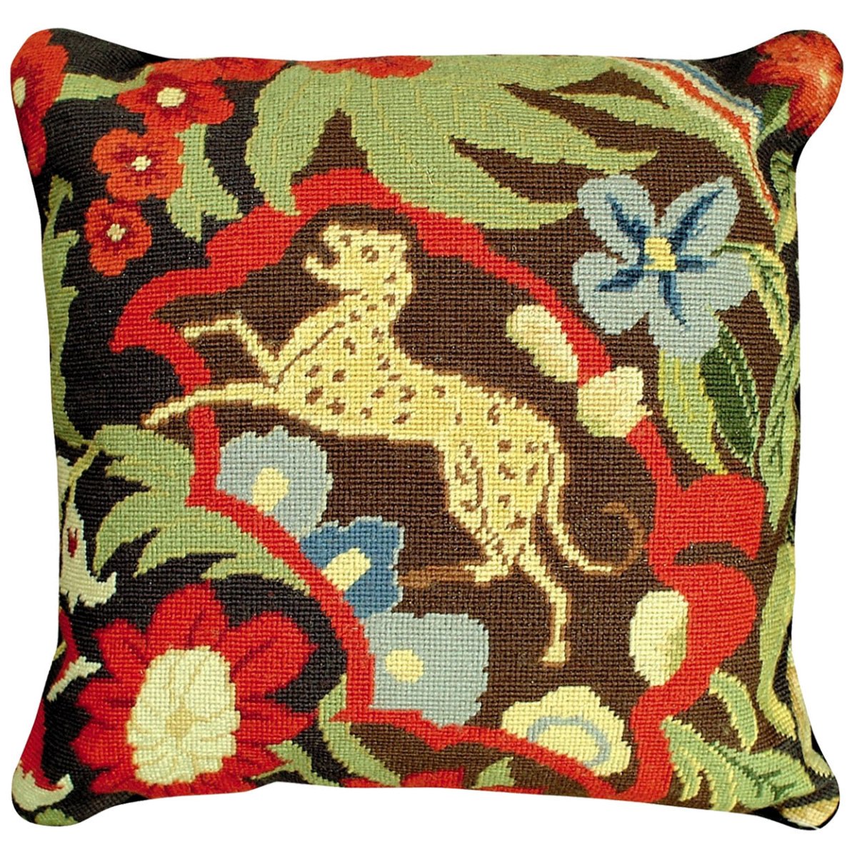 Classic Middle Age Tapestry Leopard needlepoint throw pillow with artisan decorative design