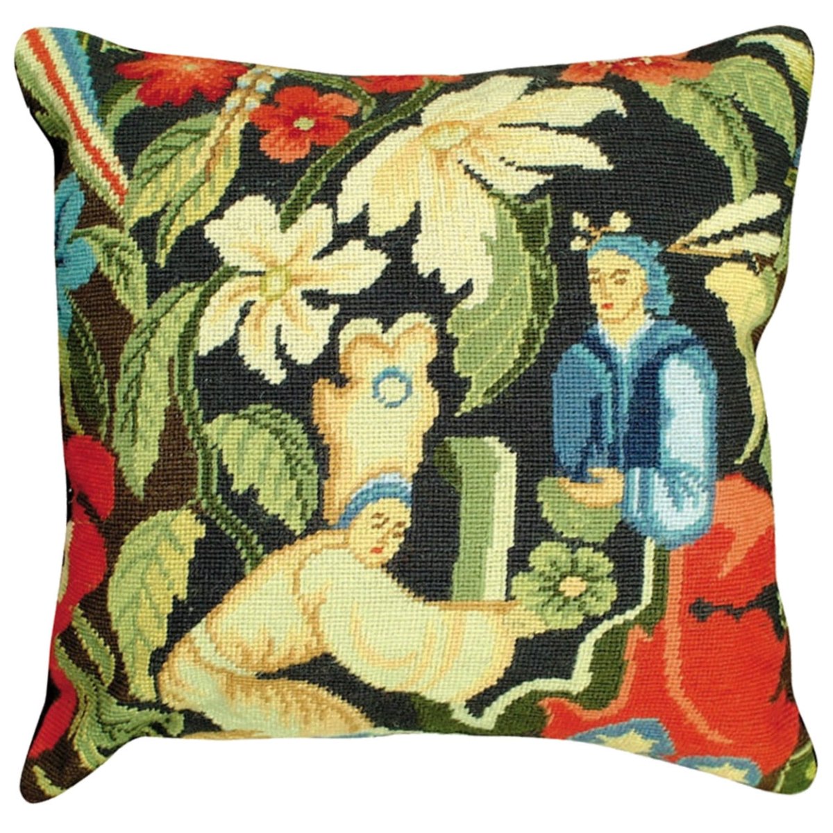 Classic Middle Age Tapestry Design needlepoint throw pillow with artisan decorative design