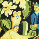 Classic Middle Age Tapestry Design pillow fabric closeup showing hand-embroidered needlepoint wool texture and color detail