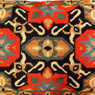 Closeup of Classic Navy Orange Vintage Turkish Ararat needlepoint throw pillow highlighting hand-stitched wool craftsmanship and fabric detail