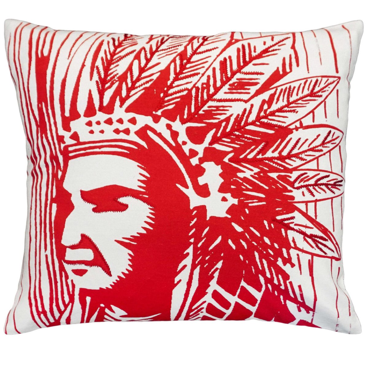 Classic Red Warrior Block needlepoint throw pillow with artisan decorative design