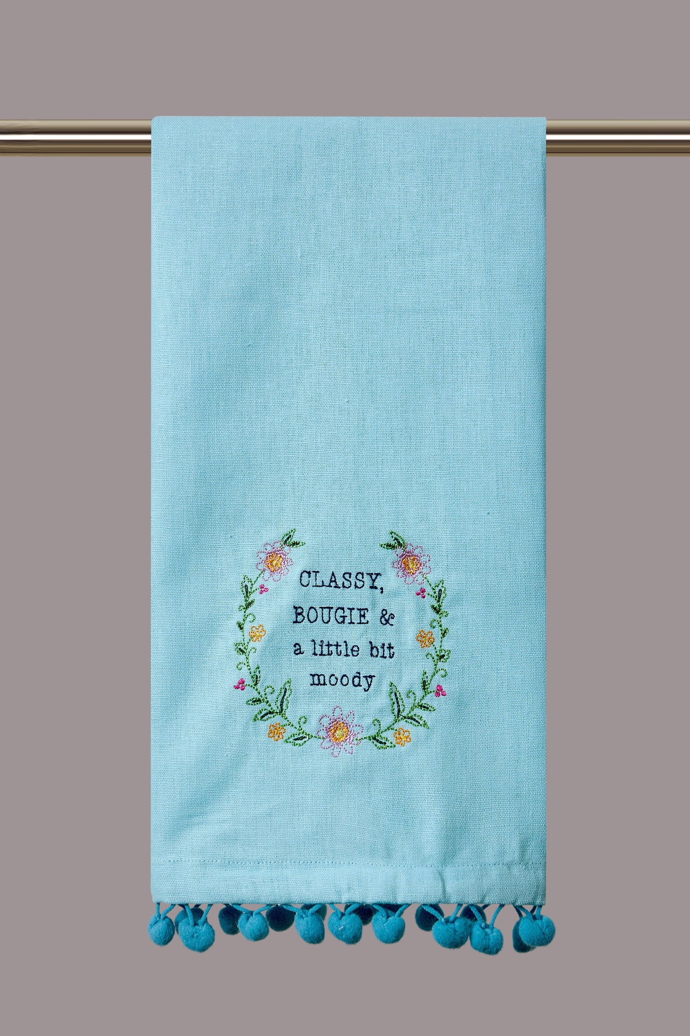 Classy Bougie Embroidered Kitchen Towel, 15x22 inch, front view