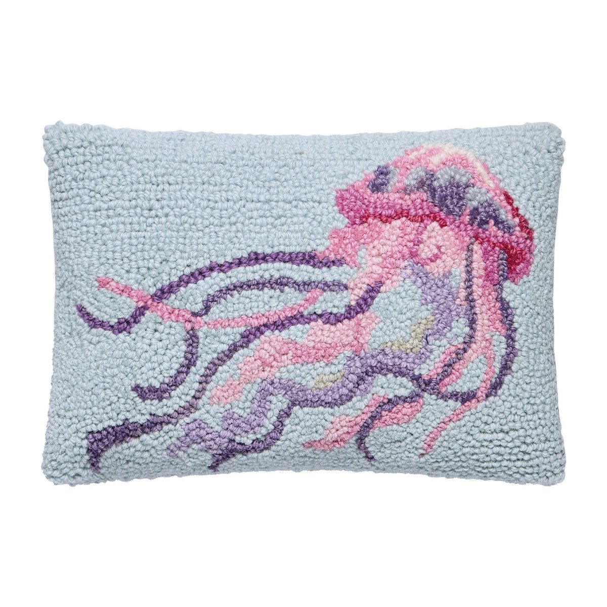 Coastal Jellyfish Hooked Wool Throw Pillow, 8x12 inch, front view