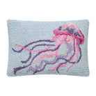 Coastal Jellyfish Hooked Wool Throw Pillow, 8x12 inch, front view