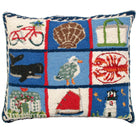 Quilt needlepoint throw pillow with nautical coastal motifs