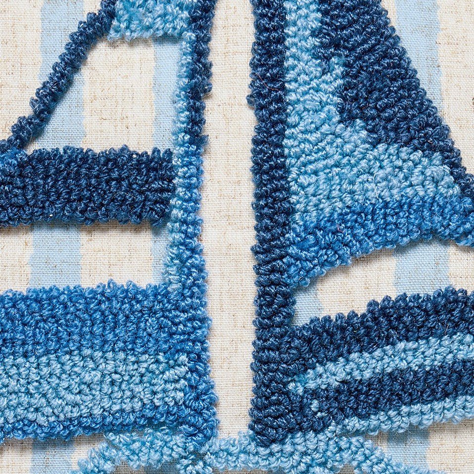 Coastal Sailboat Tufted Hooked Throw Pillow, close-up detail