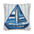 Coastal Sailboat Tufted Hooked Throw Pillow, 16x16 inch, front view