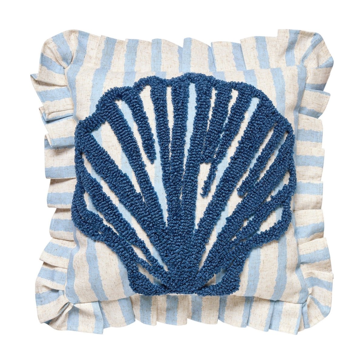 Coastal Shell Tufted Hooked Throw Pillow, 16x16 inch, front view